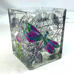 Very Beautiful Dragonfly and Thistle Glass Vase